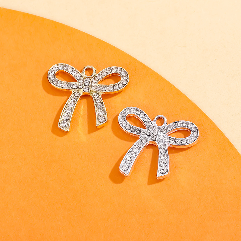 Simple Bow Pendant Accessories with Diamond Inlay Small Pendant Alloy Parts DIY Bracelet Jewelry Necklace Clothing Materials