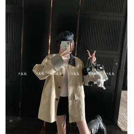 韩版卡其色短款风衣外套女2025秋季新款高级感小众显瘦拼色上衣