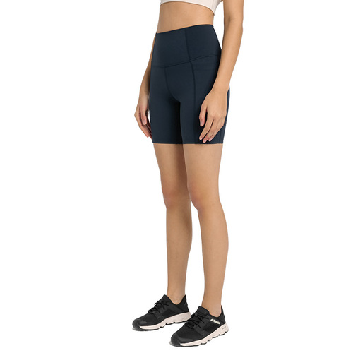 Spring and summer new style stitched side pocket sports quarter pants for women with high waist and hip lift elastic tight fitness yoga shorts