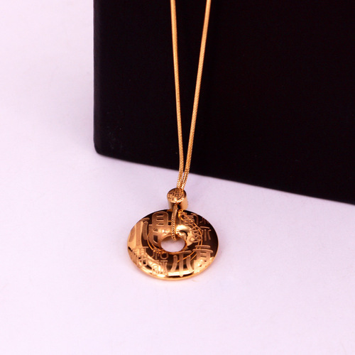 Chinese style safety buckle titanium steel necklace with the word 