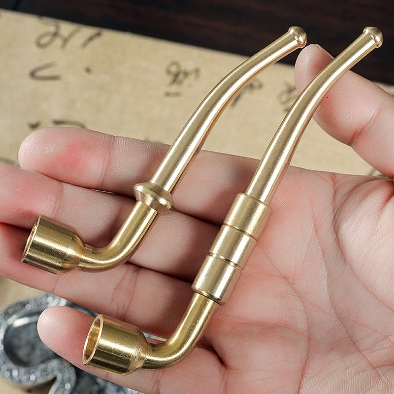 Металлическая трубка для курения, мужская, старинная, из латуни, для сухого курения, традиционная, прямая, с мундштуком.