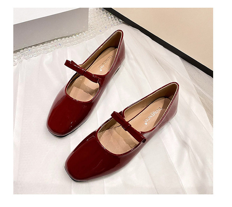 Giày búp bê nữ mũi vuông cổ thấp thắt nơ quai ngang, đế bằng gót thấp 1–3 cm — Màu hồng đen, Màu đen, Màu đỏ chi tiết 29