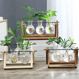 木架桌面水培玻璃花瓶养绿萝植物花盆容器摆件办公室客厅装饰