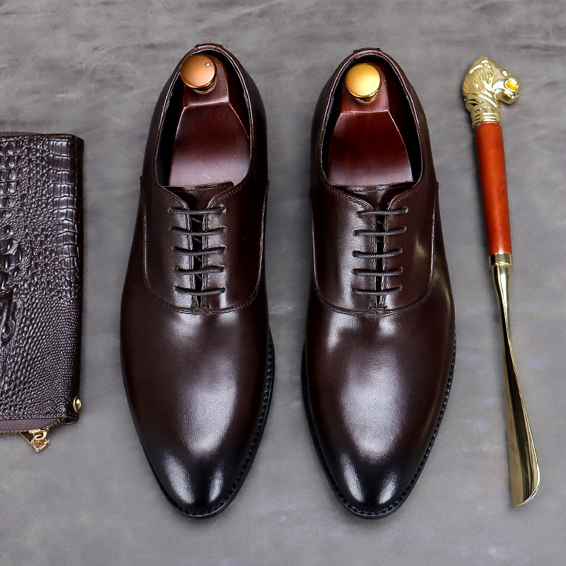 【】Zapatos de cuero genuino de primera capa de piel de vaca para hombre, zapatos formales de hombre hechos a mano con cordones y punta baja, exclusivamente para ventas transfronterizas. image 4
