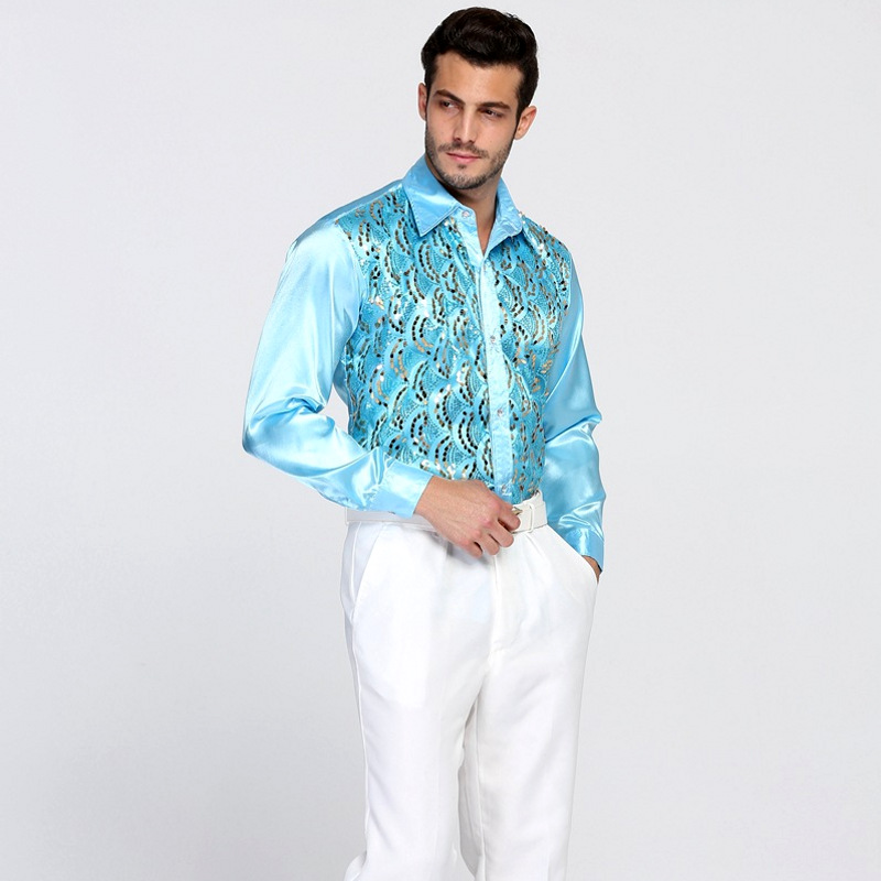 Comercio exterior transfronterizo Camisa de lentejuelas de los hombres traje de rendimiento coro adulto traje de escenario danza rendimiento camisa de manga larga