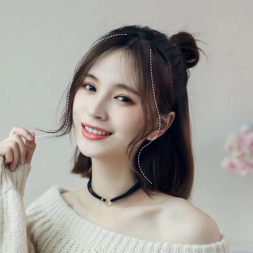 Dragon beard bangs wig piece for women with eight-figure slightly curly air bangs on both sides, female real hair, natural face-shaping bangs wig