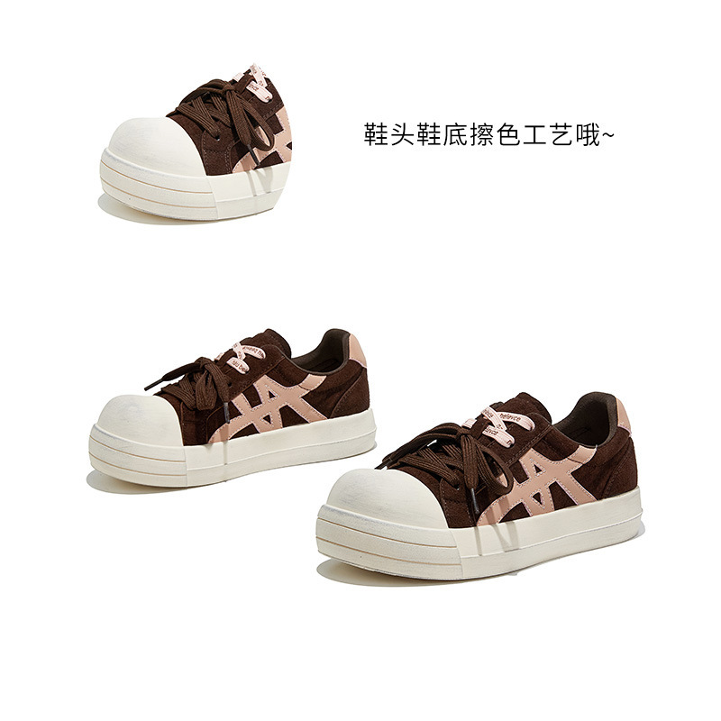 卡皮巴拉鞋头擦色小白鞋女2025秋季新款女鞋通勤百搭单鞋厚底板鞋|undefined