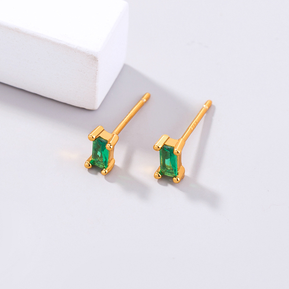 Fashion New Style Mini Rectangular Zircon Grandmother Green Earrings display picture 3