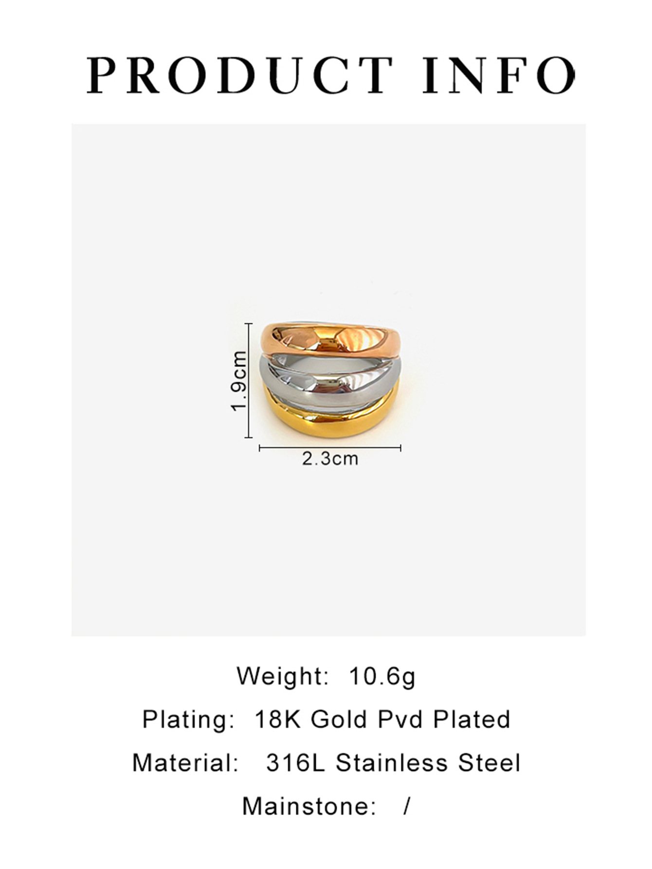 15g Weight 316L Stainless Steel Color Block Waterproof Non Tarnish Surgical Steel Simple Style Classic Style Rings For Women's