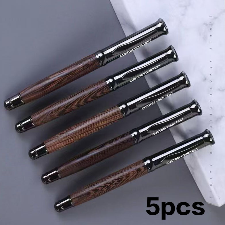 In-Stock Gun Gray Sandalwood Metal Signature Pen, Vintage Heavy-Touch Gift Pen, Customizable Logo Wooden Ballpoint Pen