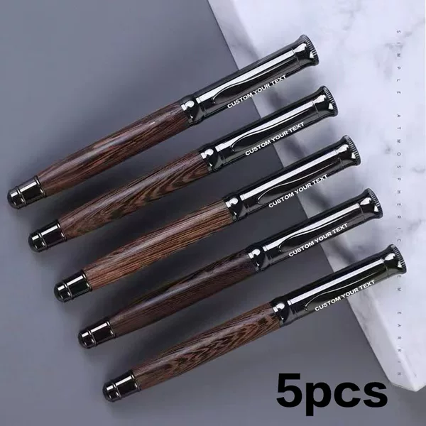 In-Stock Gun Gray Sandalwood Metal Signature Pen, Vintage Heavy-Touch Gift Pen, Customizable Logo Wooden Ballpoint Pen