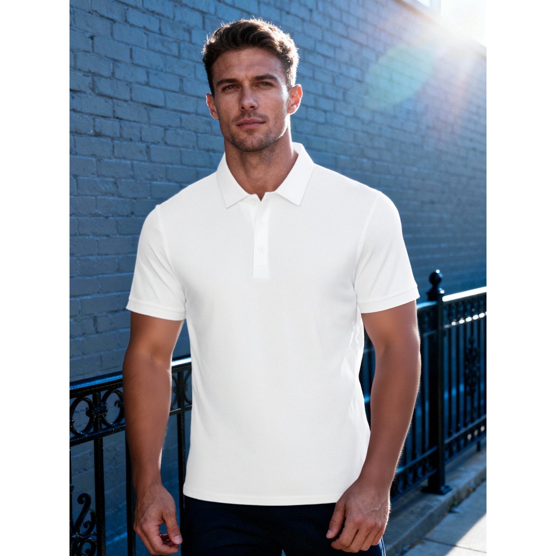 Foreign Trade Cross-Border Wholesale of High-End Men's Clothing, Collared Tops, European and Asian Sizes, Cross-Border Short-Sleeved Polo Shirts for Men
