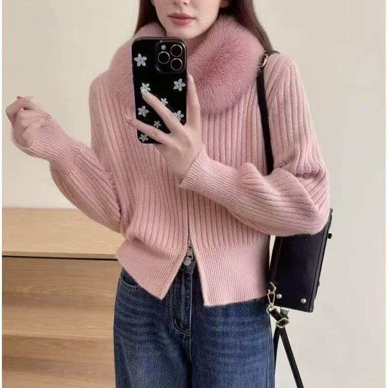 solid color colored demi-season cardigan with zipper
