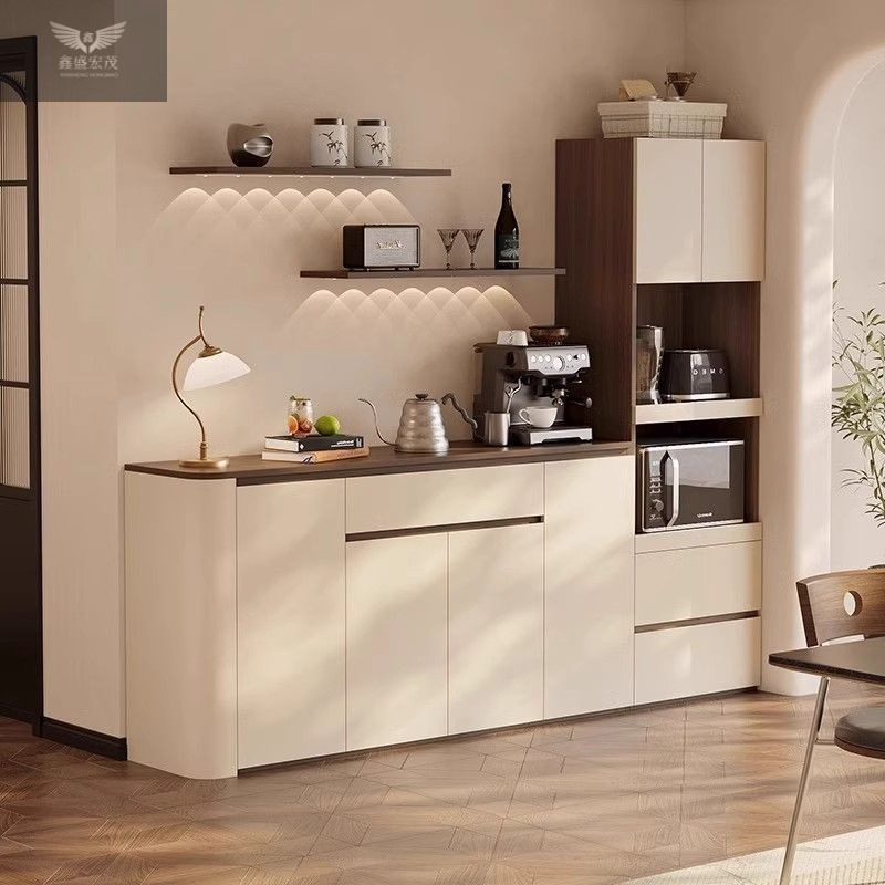 Gabinete lateral de estilo medio contra la pared, sala de estar integrada, hogar, apartamento pequeño, arco, gabinete combinado alto y bajo, gabinete de almacenamiento, gabinete de té