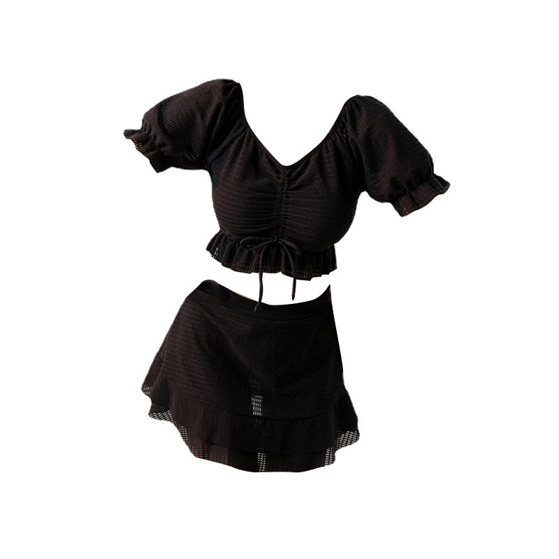 Trajes de baño de mujer de dos piezas de verano conservadores, ropa de baño de vacaciones de color sólido, viento rojo y delgado