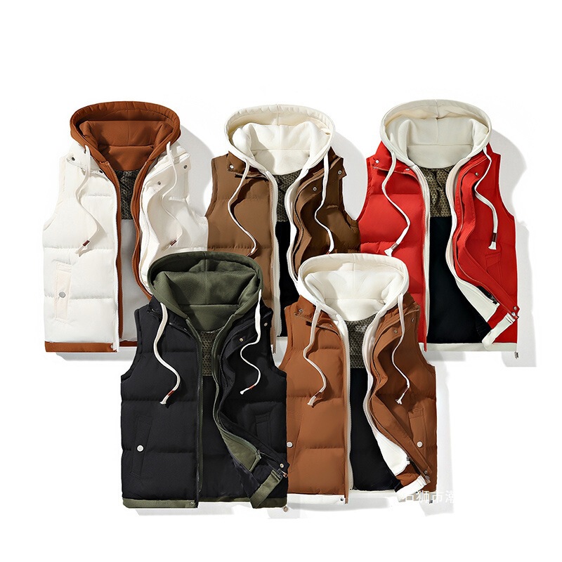 High-Quality Trendy Brand Hooded Vest for Men, Loose down Cotton Hooded Vest, Warm and Thickeneded Cotton Vest, Couple Fake
