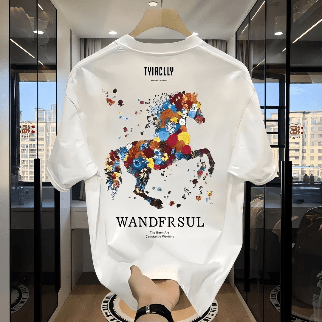 헤비 트렌디 브랜드 퓨어 코튼 프린트 남성 반팔 티셔츠 2025 뉴 여름 핫 스타일 트렌디 캐주얼 라운드 넥 티셔츠