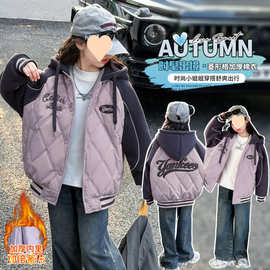 女童秋冬新款夹棉二棉外套2025新款中大女童加厚洋气棉服夹克外套