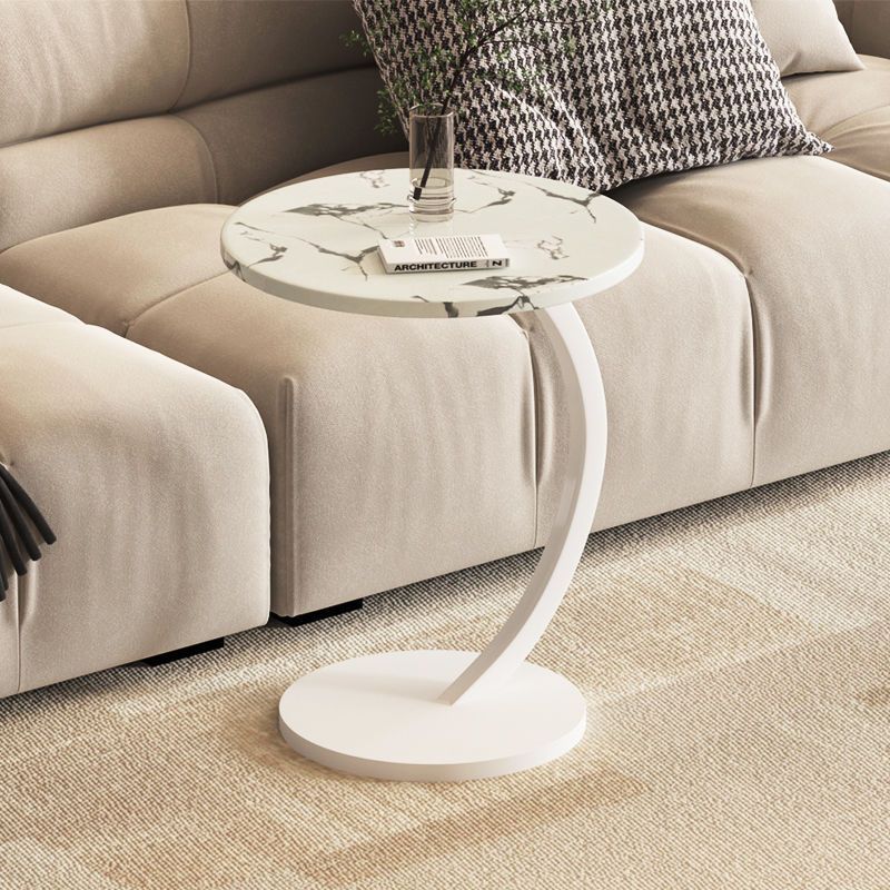 [고급 원형 사이드 테이블] 화이트 대리석 + 화이트 곡선 프레임