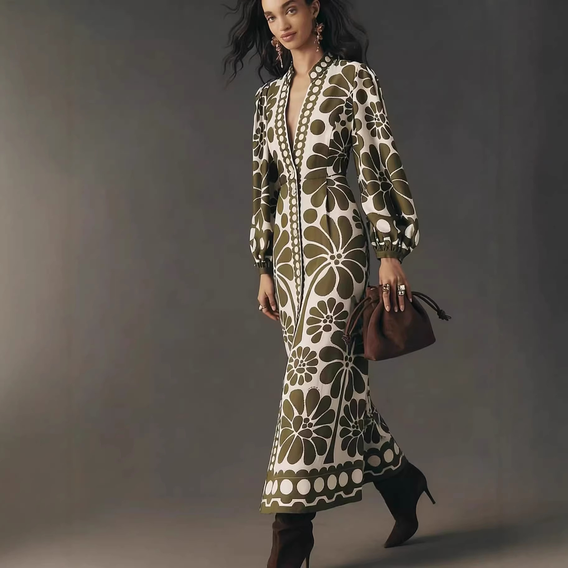Women's Clothing Elegant Bohemian Printed Shirt Dress Long Sleeved Women's Clothing For Formal & Casual For Women_ecoleips.com