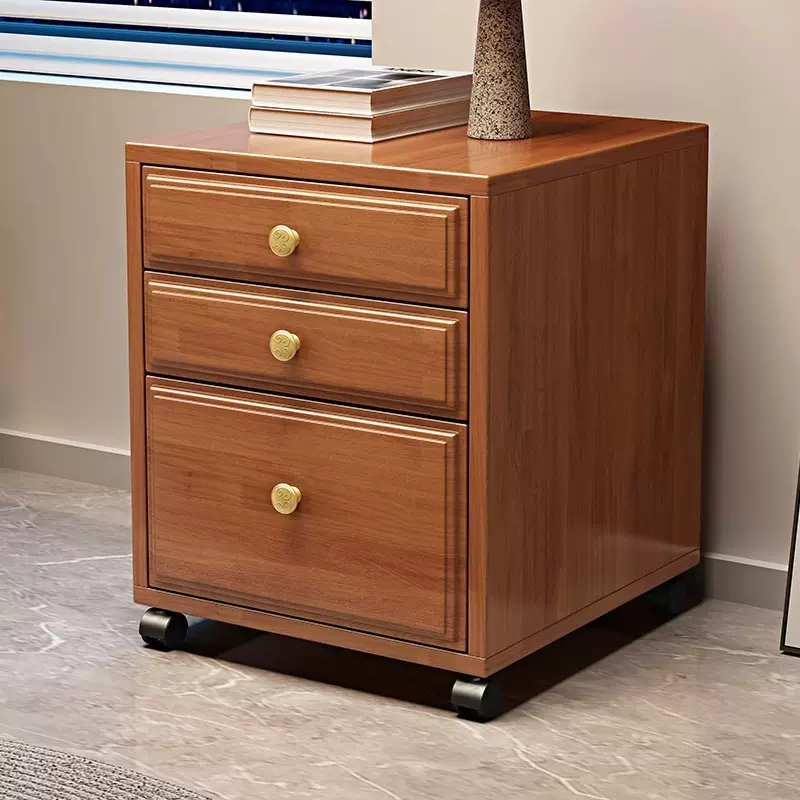 实木床头柜办公室文件柜小户型卧室床边三斗柜可移动抽屉式储物柜