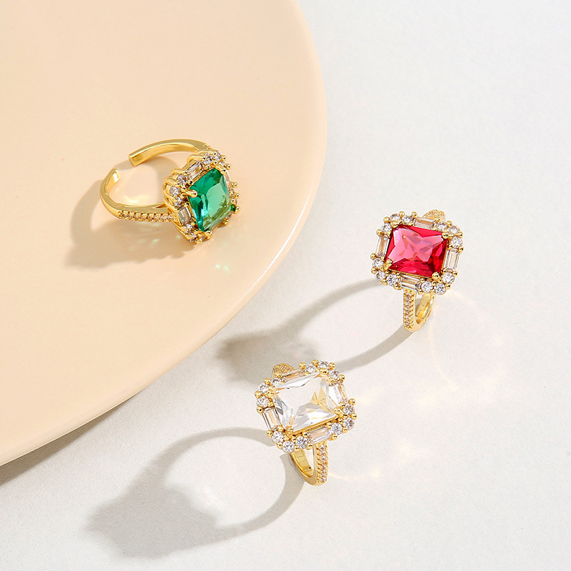 Fashion Square Copper Inlaid Zircon Rings