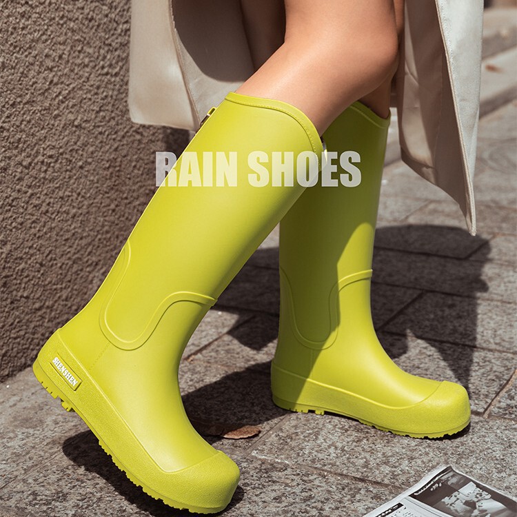 Rain boots women's tall adult fashion water shoes non-slip long rain boots women's outdoor waterproof fleece-lined water boots work rubber shoes