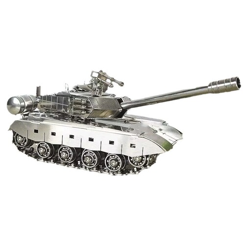 New stainless steel handmade crawler movable tank model with LED light ornaments as a gift for children SMG tank