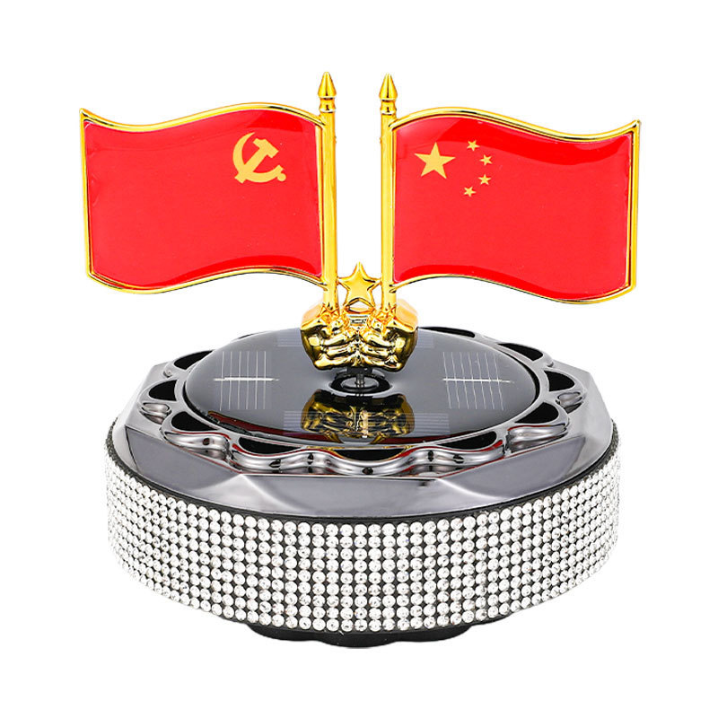创意旗帜太阳能车载香薰遇光旋转持久清香汽车摆件国旗党旗装饰品|undefined