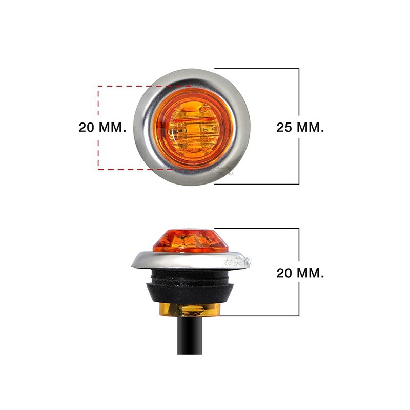 Salida transfronteriza 12v 3led 3 / 4 pulgadas luz lateral del camión luz lateral del camión anillo de acero inoxidable luz lateral del autobús