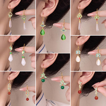 新中式汉服旗袍气质春季花朵耳环沙金蝴蝶复古高级感耳坠耳钩耳饰