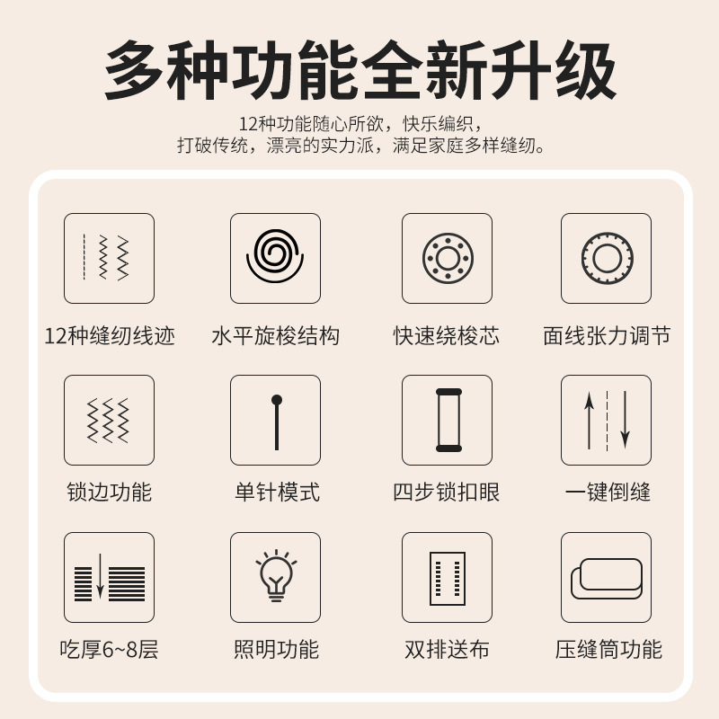 Máquina de coser doméstica pequeña máquina de coser eléctrica automática portátil multifuncional mini carro de ropa para comer artefacto de borde grueso cerrado