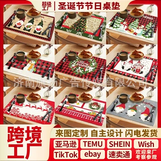 跨境新款圣诞桌旗餐垫亚马逊印花桌布卡通餐厅隔热圣诞桌垫套装