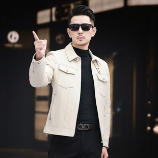 Autumn and Winter New Haining Men's Genuine Leather Coat Goat Leather Coat Korean Style Slim-fit Jacket Fashionable Men's Fleece
