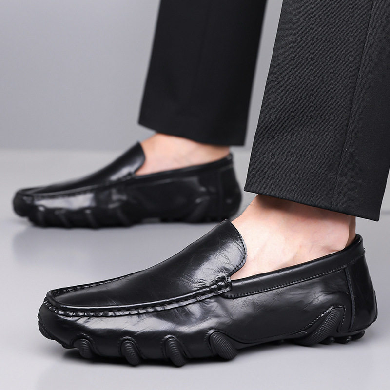 Giày lười nam da bò lớp đầu mũi tròn, gót thấp 1–3 cm, kiểu xỏ chân tiện lợi — G618 màu nâu, G618 màu đen