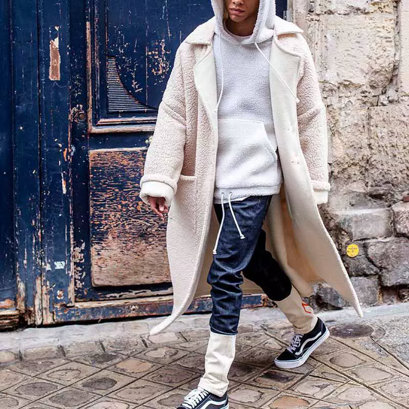 欧美冬季亚马逊新款颗粒毛绒保暖抗风外套 时尚男士百搭中长大衣