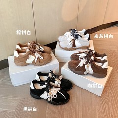 6CM内增高~真皮厚底德训鞋女秋季新款户外徒步运动休闲慢跑阿甘鞋