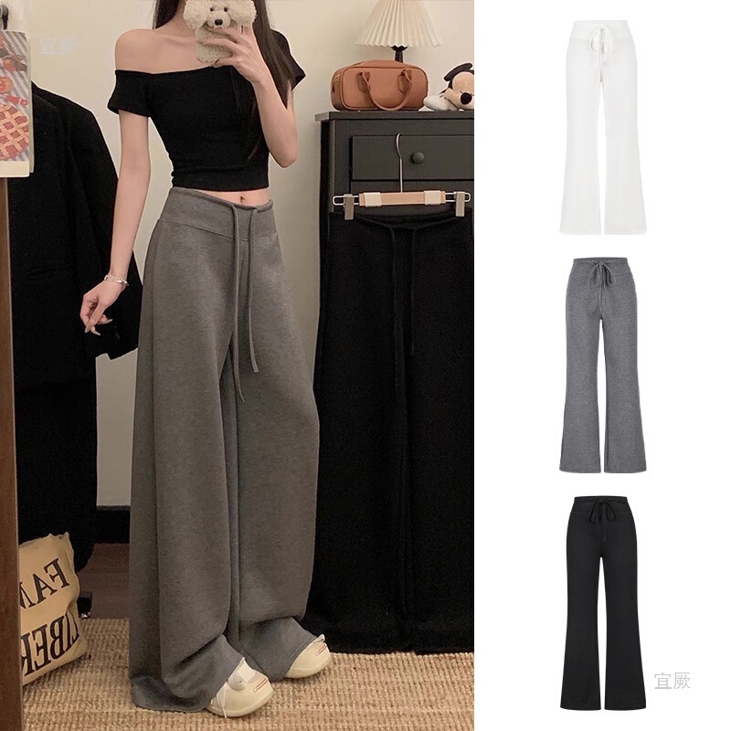 Magic Queen Space Cotton American-Style Casual Sweatpants with a High-Waisted Design and Wide-Leg Cut Magic Queen Space Cotton American-Style Casual Sweatpants with a High-Waisted Design and Wide-Leg Cut