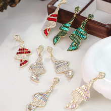 新款时尚夸张奢华重工耳饰锆石裙摆飘带轻奢高级晚宴礼服新娘耳环