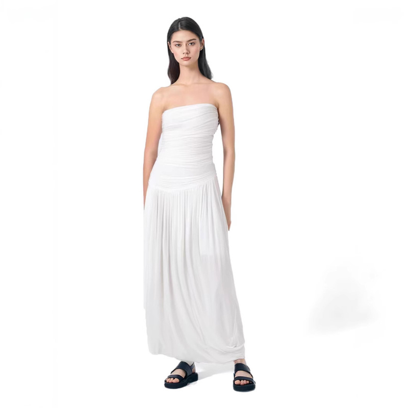 "Modal Rotating Arc" 25 Spring and Summer Niche Designer Casual Pleated Tube Top Long Dress for Women