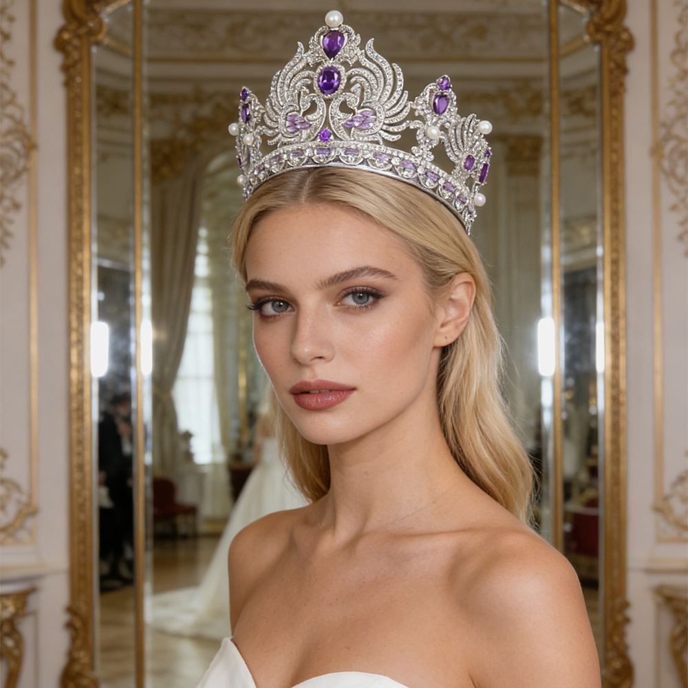 Corona Redonda Estilo Barroco de Aleación, Ajustable, para Concursos de Belleza y Bodas