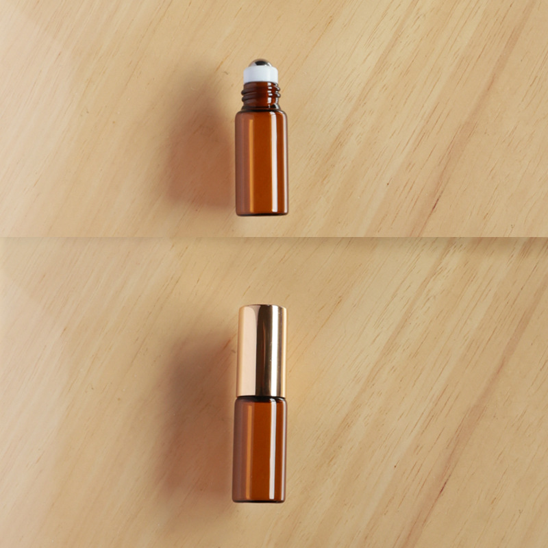 Botella roll-on para aceites esenciales cosméticos, botella marrón para aceites esenciales, botella transparente para reactivos, botella roll-on de vidrio, botella de perfume ámbar.