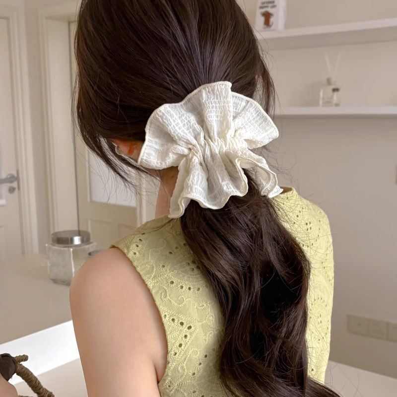 Estilo pastoral perezoso, lazo para el cabello de intestino grueso de gran tamaño, sentido de alto nivel femenino, cuerda para la cabeza coreana 2025 nueva banda de goma de temperamento de flor de cabeza