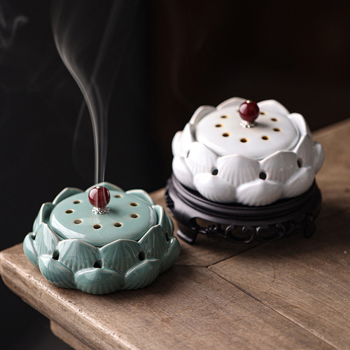 Retro lotus plate incense burner creative Zen home indoor tea room tea table mugwort sandalwood agarwood aromatherapy burner ornaments