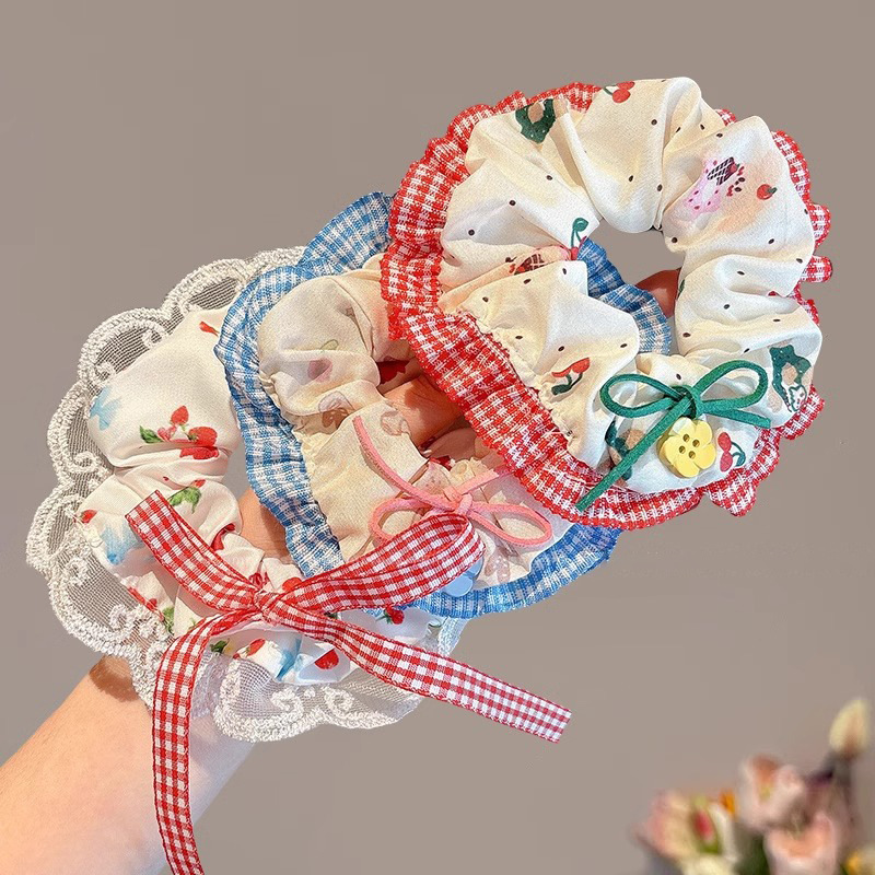 Nudo de encaje pequeño coreano, lazo para el cabello de intestino grueso, lazo de encaje de cola de caballo para mujer, cuerda para el cabello fresca, cuerda para el cabello de alto valor para niña