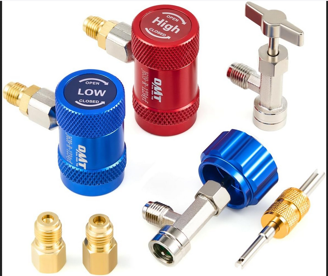 R1234yf регулируемый + открывалка для бутылок с синим маховиком + серебряная открывалка для бутылок + желтая гаечная ключ + большие и маленькие соединения