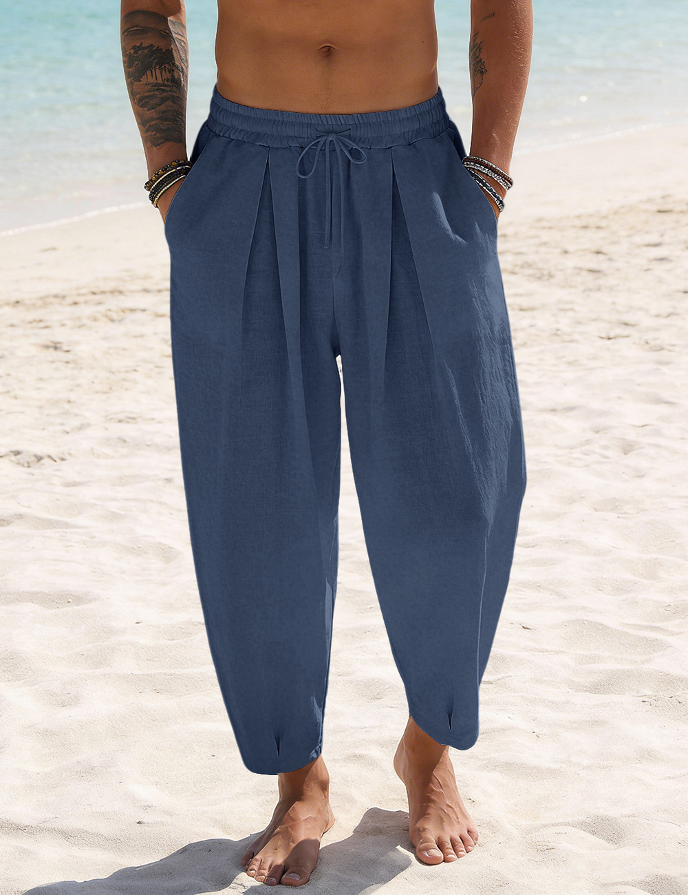 Transfronterizo TK hombre algodón lino sólido pantalones de playa Amazon transpirable rápido secado vacaciones americano pantalones casuales grandes
