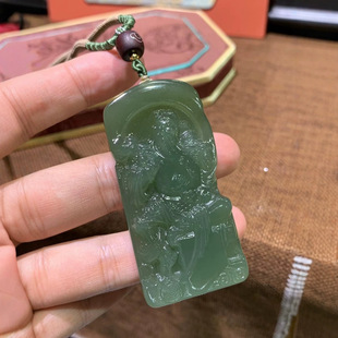 Jin Yu Tang Xinjiang Hotan Jade Guan Gong Lake Water Green Carved Guan Gong Long Beard Elegant Mighty Gangzheng Daggy