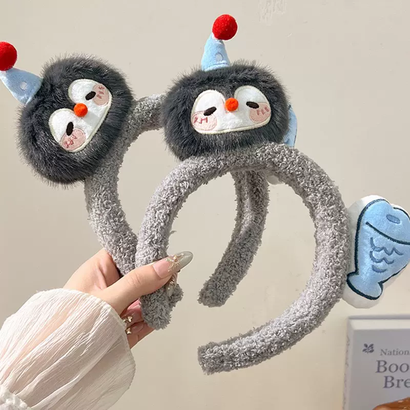 韩版毛绒企鹅发箍可爱甜美宽边卡通化妆敷面膜压发头箍小鱼头饰女