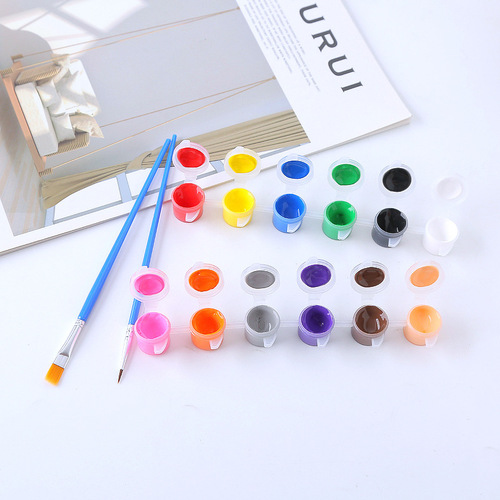 12-color children's DIY highlight acrylic six-pack colorful painting modeling clay plaster doll coloring graffiti paint brush set